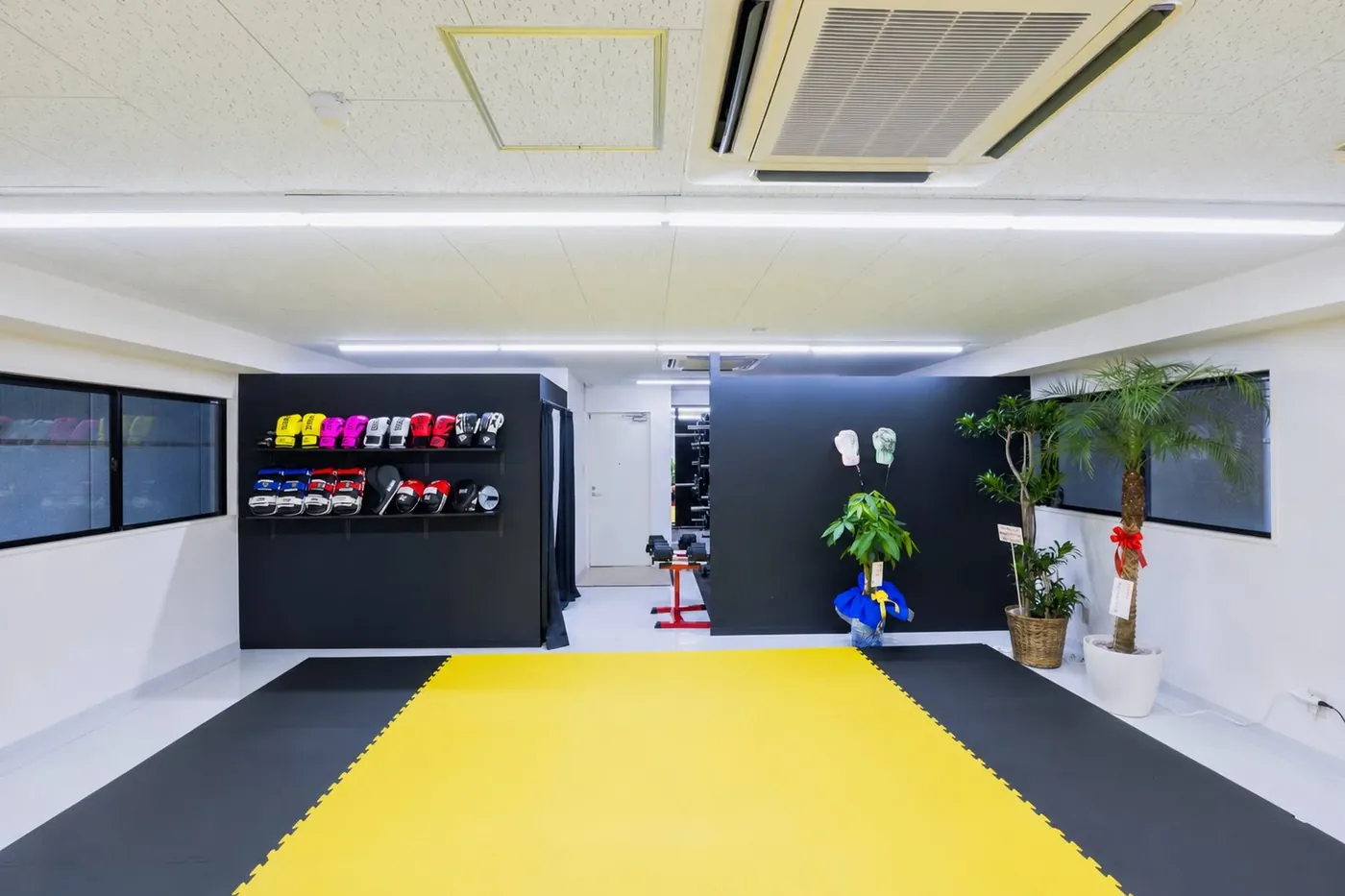 黄色いマットの明るい完全個室スタジオ